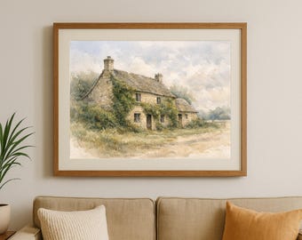 Rustic Cottage Watercolour Wall Art Farmhouse Decor Landscape Printable