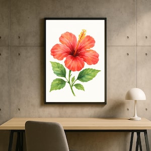 Tropical Flower Print, Botanical Print, Vintage Hibiscus Print