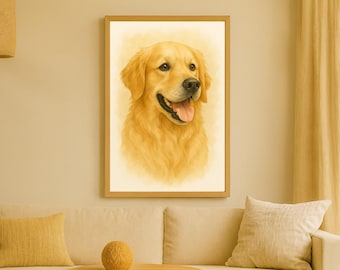 Golden Retriever Watercolour Pet Portrait Dog Wall Art Digital Download