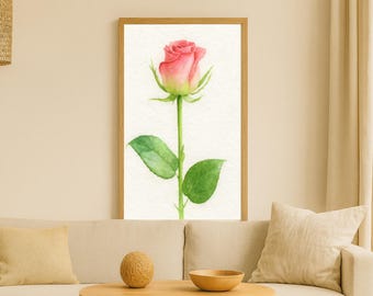 Pink Rose Wall Art Printable Botanical Watercolour Flower Print
