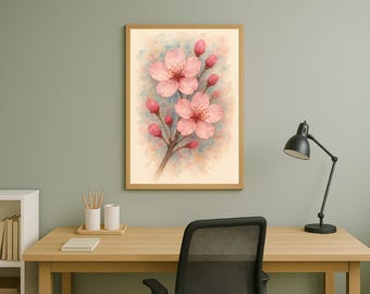 Cherry Blossom Wall Art Printable Sakura Watercolour Flower Print
