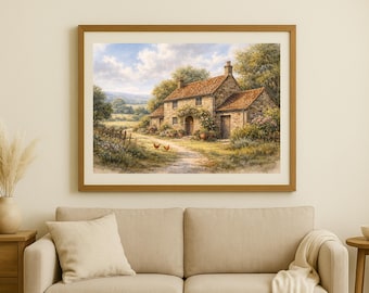 Farmhouse Landscape Watercolour Wall Art Countryside Decor Printable