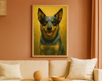 Blue Heeler Oil Painting Pet Portrait Dog Wall Art Digital Download