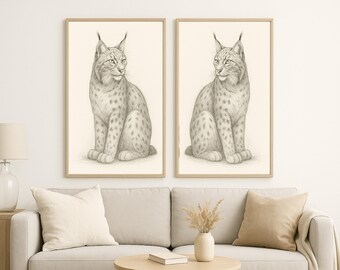 オオヤマネコの鉛筆画 - 水彩スケッチ肖像画、大型猫アート（デジタル