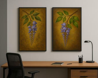 Wisteria Oil Painting Wall Art Set of 2 Printable Botanical Flower Prints