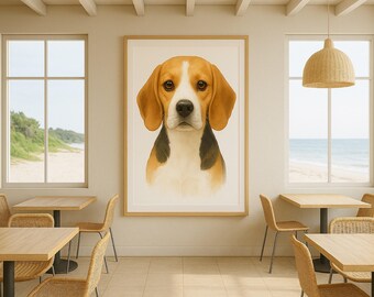 Retrato de mascota Beagle en acuarela, arte de pared para perro, descarga digital