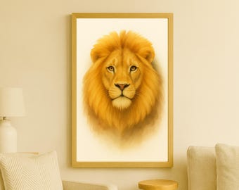 African Lion Watercolour Wall Art Safari Animal Printable Decor