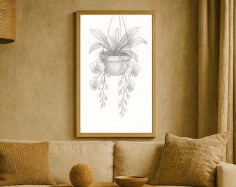 Hängende Orchidee Skizze Wand Kunst Printable Botanische Bleistiftzeichnung