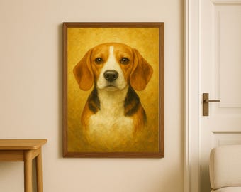 Retrato de mascota beagle, pintura al óleo, arte mural digital, descarga digital