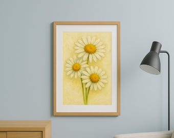Daisy Oil Painting Wall Art Printable Botanical Flower Print