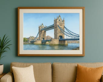 Tower Bridge Watercolor Print, London Cityscape Wall Art, UK Travel Poster, Digital Download