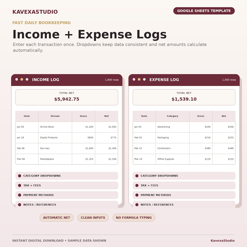 Small Business Bookkeeping Spreadsheet, Google Sheets Template ...