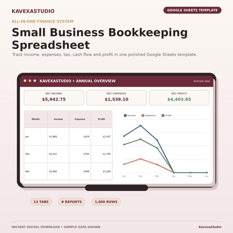 Small Business Bookkeeping Spreadsheet, Google Sheets Template ...