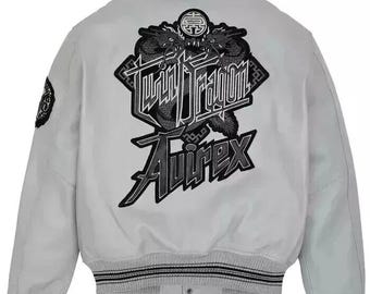 Chaqueta bomber vintage Avirex de cuero blanco, hecha a mano, estilo aviador de piel de vaca americana para hombre.