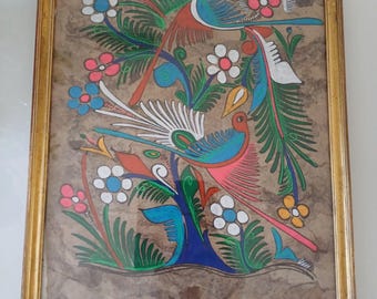 Mexican painting on tree bark