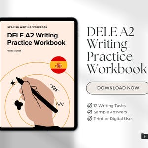 DELE A2 Writing Practice Workbook | Spanish Exam Prep | Digital PDF | Printable Self-Study Guide