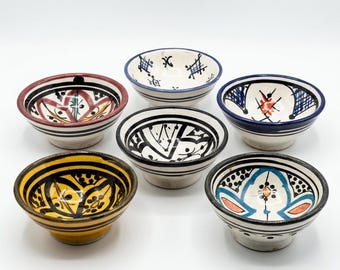 Conjunto de 6 Tigelas de Cerâmica Marroquina Safi – Tigela de servir em cerâmica marroquina feita à mão, decoração de cozinha berbere, decoração boho para casa, tigela estilo tagine