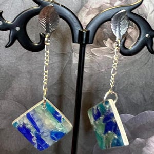 beautiful stone look polymer clay square dangle earrings