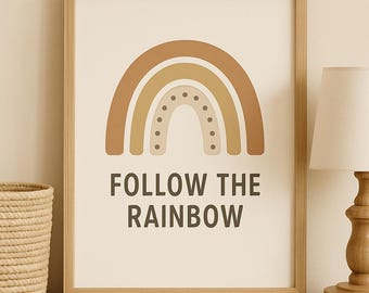 Set of 3 Neutral Nursery Prints Rainbow, Clouds and a Sun | Printable Wall Art for Baby Room | Boho Digital Download Decor