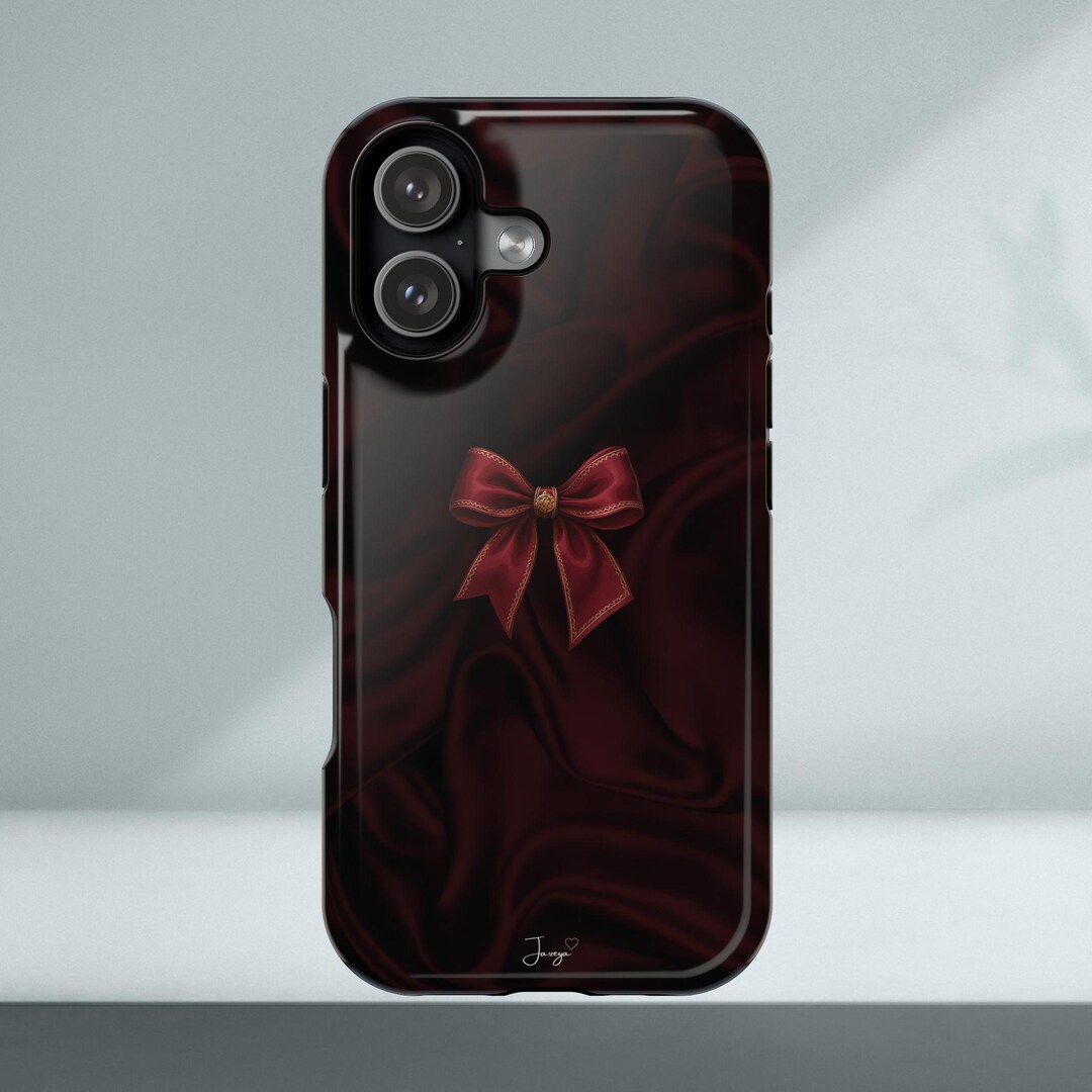 Case With Red Bow in Bordeaux Red - Magnetic, Impact-resistant ...