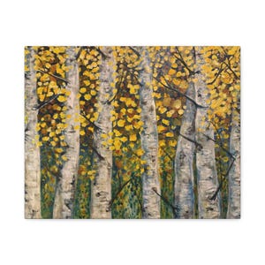 Canvas Art, Autumn Aspen Leaf Finger Painting, Nature Wall Decor, Landscape Art, Large Canvas Print, Fall Home Decor