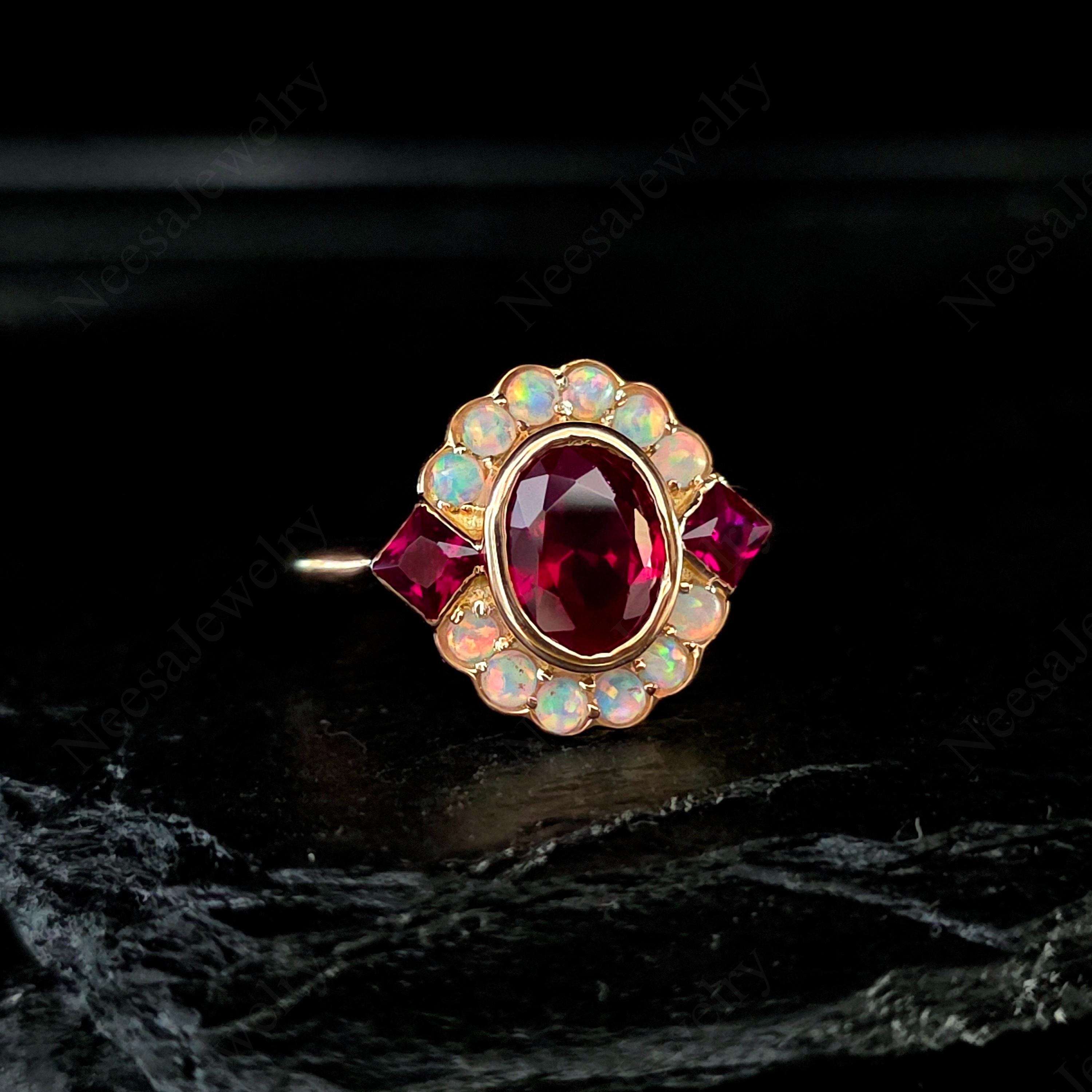 2ct Pink Ruby With Opal Vintage Ring, Anniversary Ring, Bezel Set ...