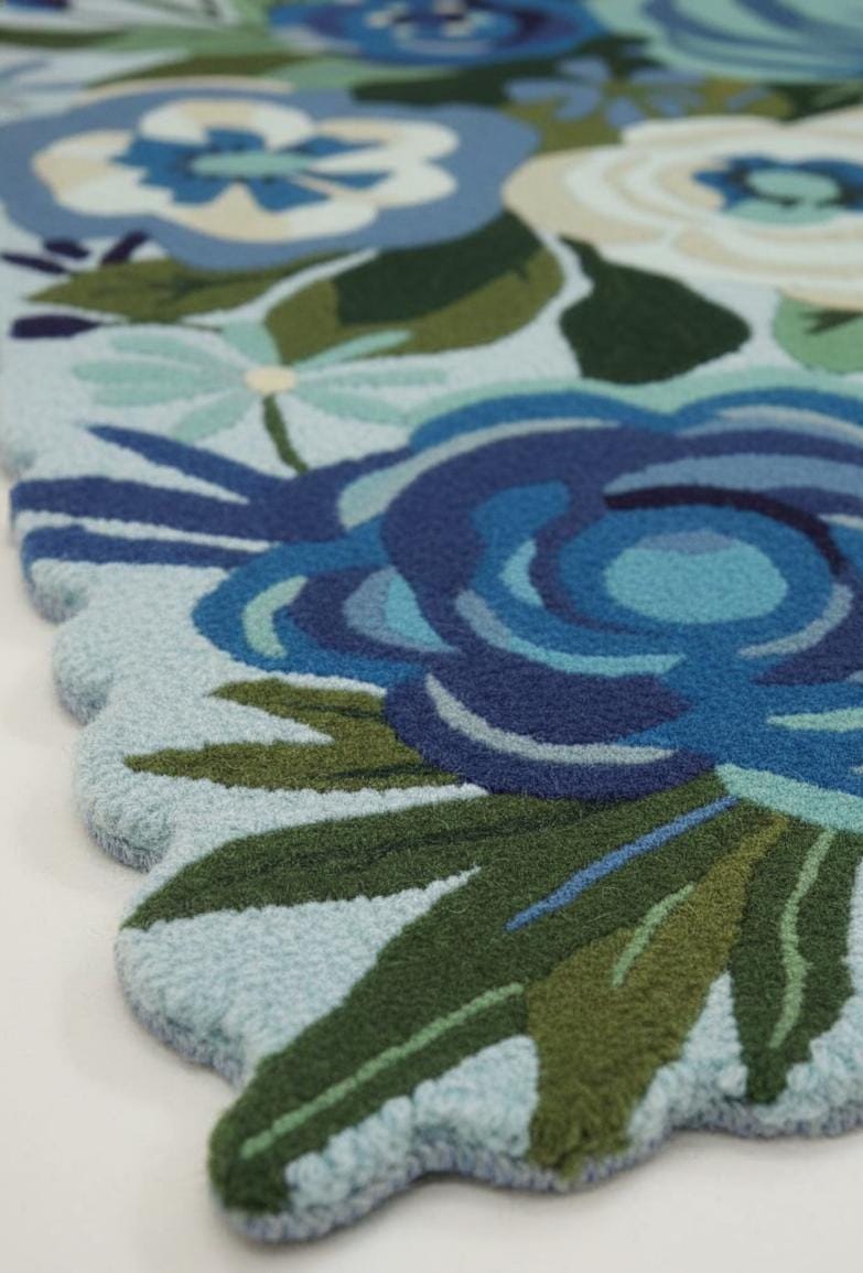 Blue Floral Hand Tufted Rug – Modern Botanical Area Rug, Cottagecore ...