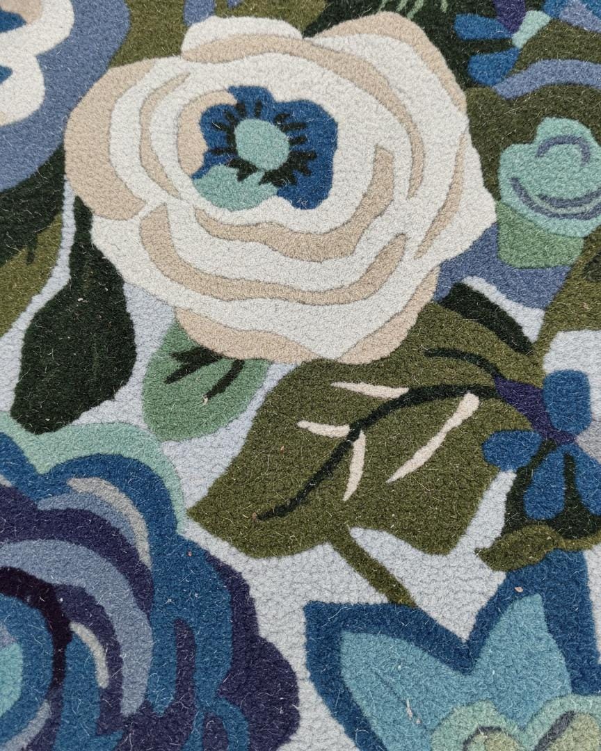 Blue Floral Hand Tufted Rug – Modern Botanical Area Rug, Cottagecore ...