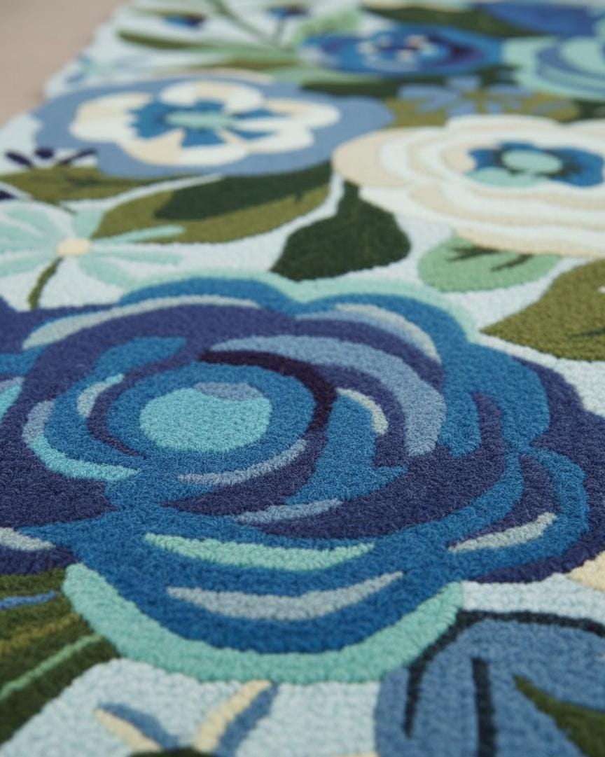Blue Floral Hand Tufted Rug – Modern Botanical Area Rug, Cottagecore ...