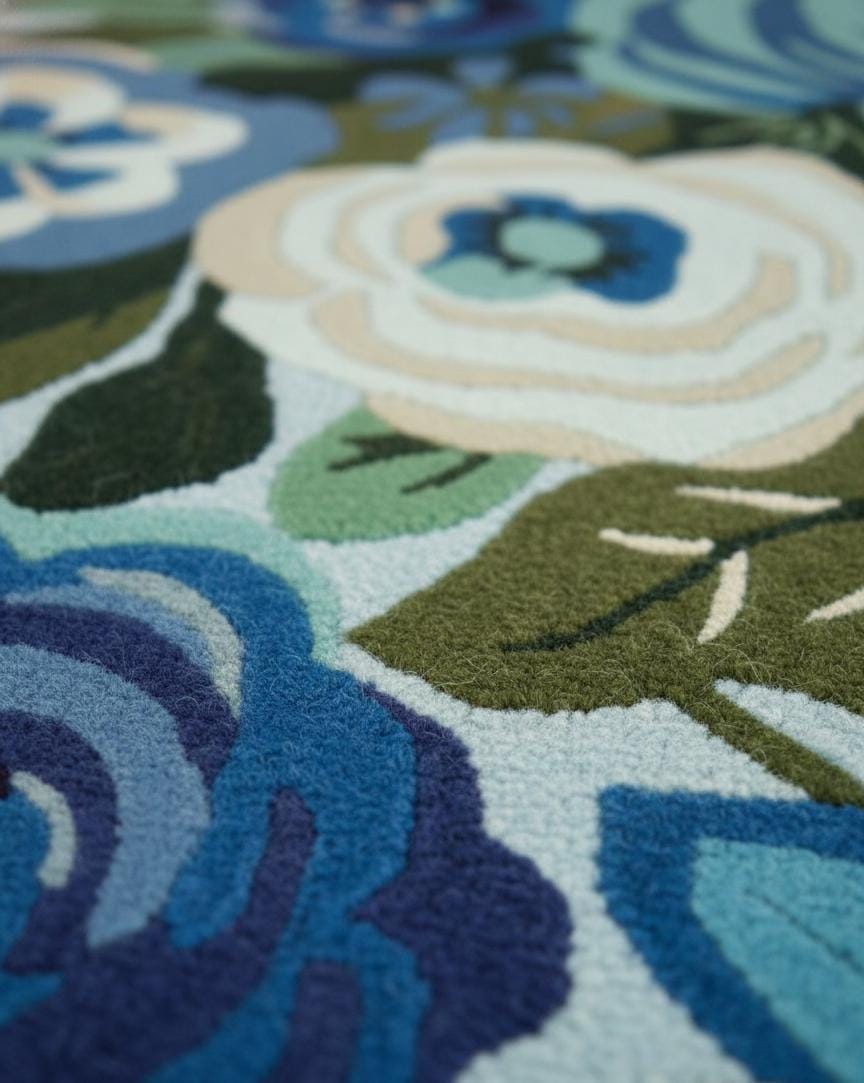 Blue Floral Hand Tufted Rug – Modern Botanical Area Rug, Cottagecore ...
