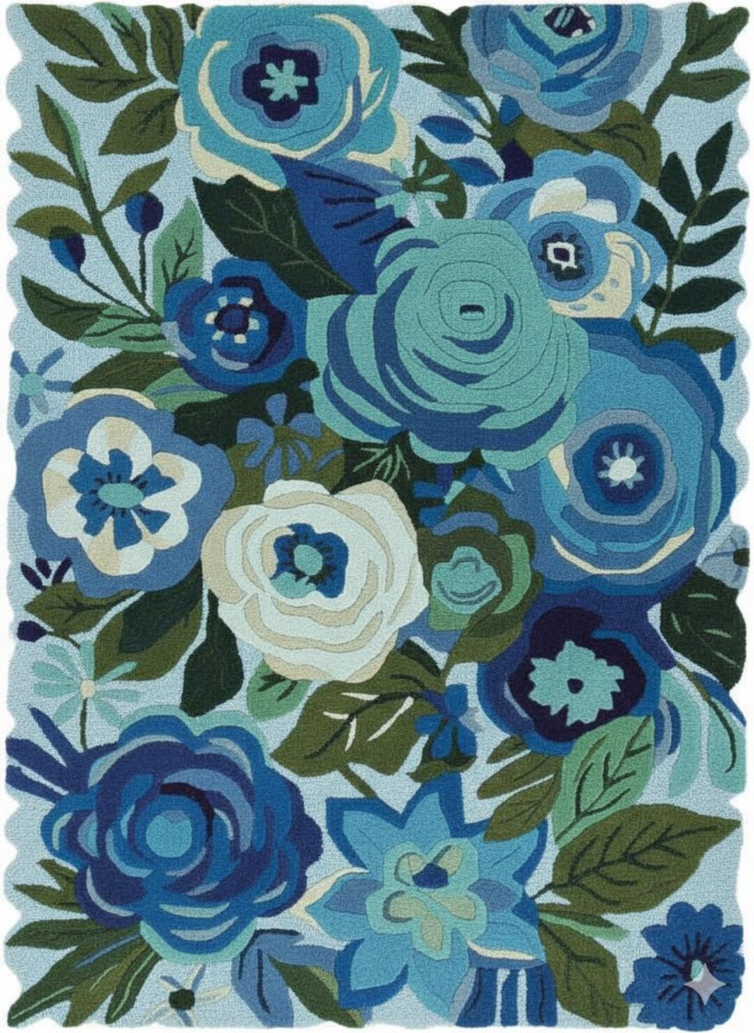 Blue Floral Hand Tufted Rug – Modern Botanical Area Rug, Cottagecore ...