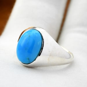 Handmade Turquoise Men&#39;s Ring: 925 Sterling Silver Boho Statement