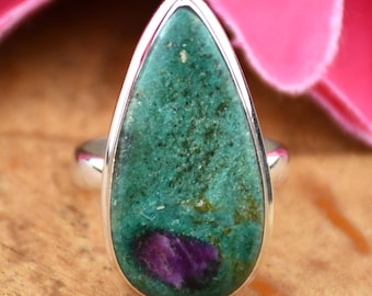 Handmade Pear Ruby Zoisite Ring, 925 Sterling Silver Ring Gift