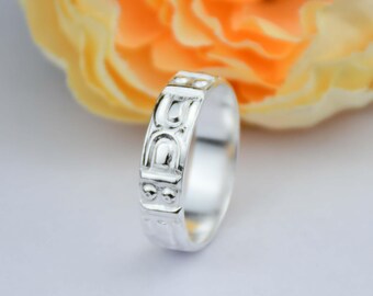 Geometrische sterlingzilveren bandring, minimalistisch ontwerp
