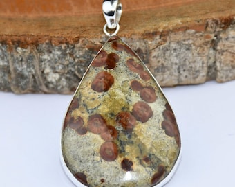 Handmade Pear Peanut Obsidian 925 Sterling Silver Pendant