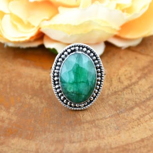 Oval Emerald Sterling Silver Ring: Handmade Statement Jewelry