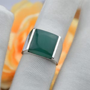 Green Onyx Men&#39;s Ring, 925 Sterling Silver Ring, Silver Men&#39;s Ring, Green Onyx Ring, Signet Silver Ring, Birthday Gift for Him, Onyx Ring