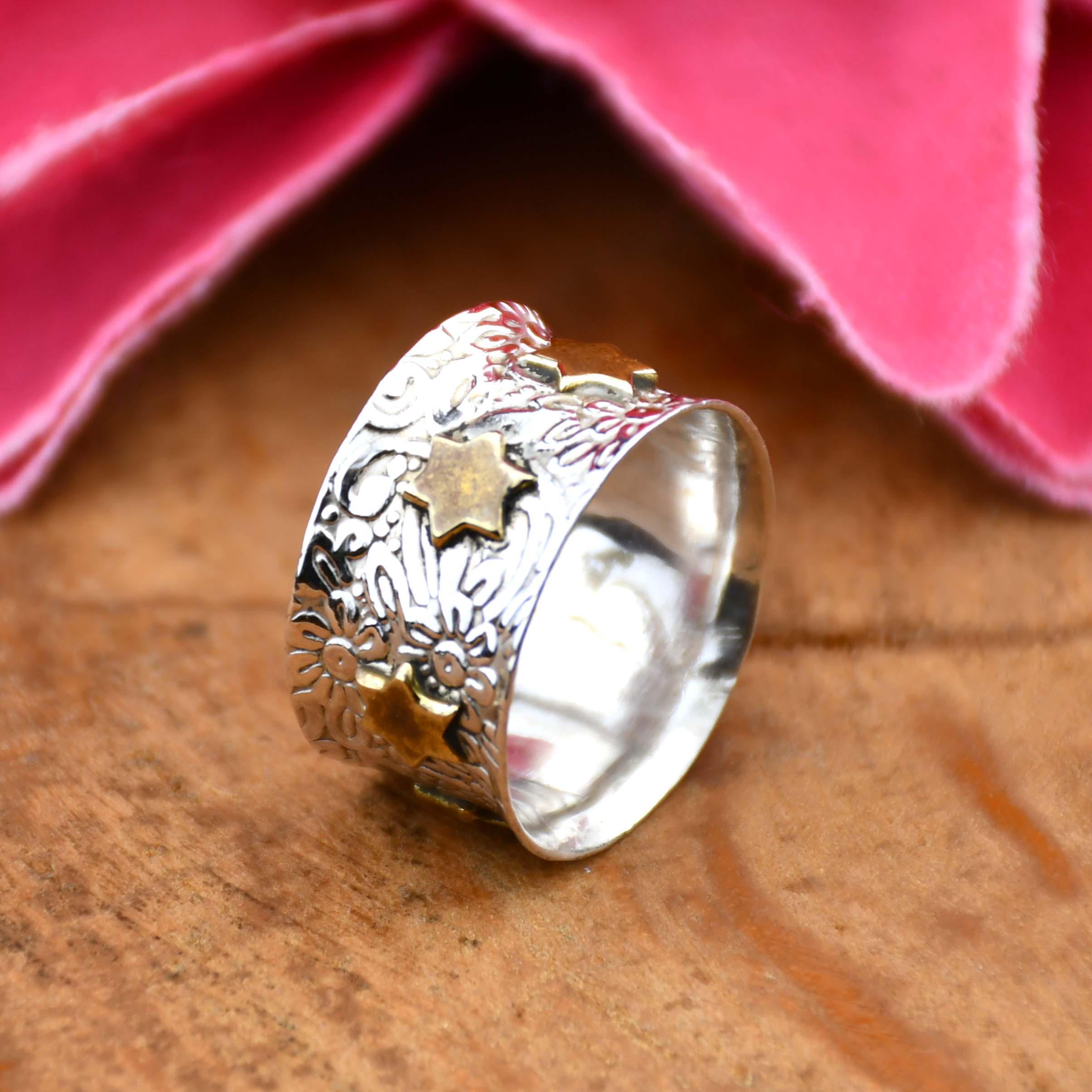 Two Tone Star Ring, 925 Sterling Silver Plated Band - Etsy