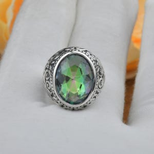 Men Silver Mystic Topaz Ring, Rainbow Gemstone Ring, Men&#39;s Handmade Large Ring, Gemstone Ring, 925 Sterling Silver Ring, Gift For Him