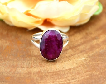 Handmade Oval Ruby Ring, Double Layer 925 Sterling Silver Ring Gift
