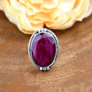 Hammered Sterling Silver Ruby Ring - July Birthstone
