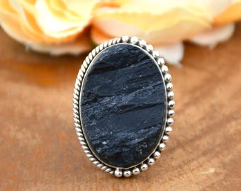 Raw Black Tourmaline Ring: Sterling Silver Handmade Gemstone Ring