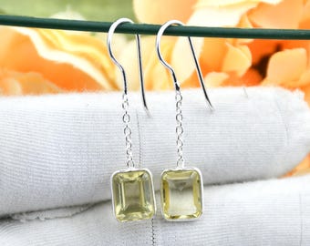 Lemon Quartz 925 Sterling Silver Earrings: Handmade Minimalist Jewelry