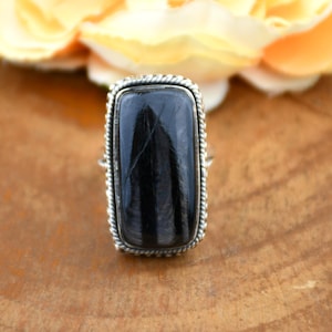 Black Obsidian 925 Sterling Silver Ring: Handmade Gemstone Jewelry