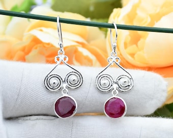 Handmade Ruby Drop Earrings: 925 Sterling Silver Ear Wire