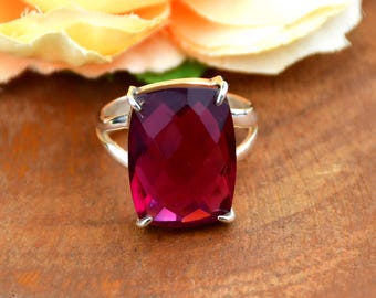 Handmade Ruby Sterling Silver Ring: Statement Rectangle Design Ring