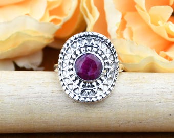 Handmade Ruby 925 Sterling Silver Ring - Gemstone Statement Ring