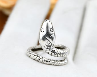 Anillo de serpiente ajustable bañado en plata de ley: joyería minimalista gótica