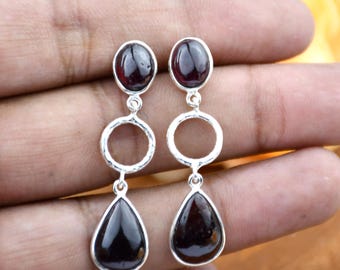 Boucles d'oreilles en argent sterling grenat rouge : bijoux faits main avec pierre de naissance de janvier