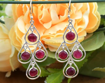 Round Ruby 925 Sterling Silver Earrings - Minimalist Gemstone Jewelry